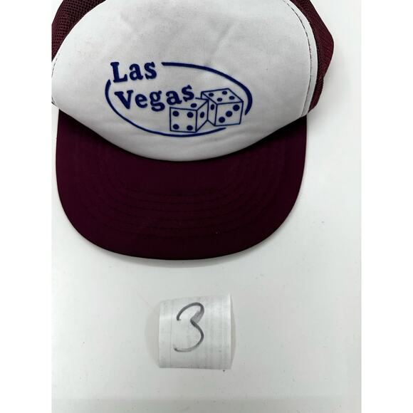Las Vegas Snapback Trucker Hat Dice Gambling Destination Vintage Maroon - Picture 8 of 8